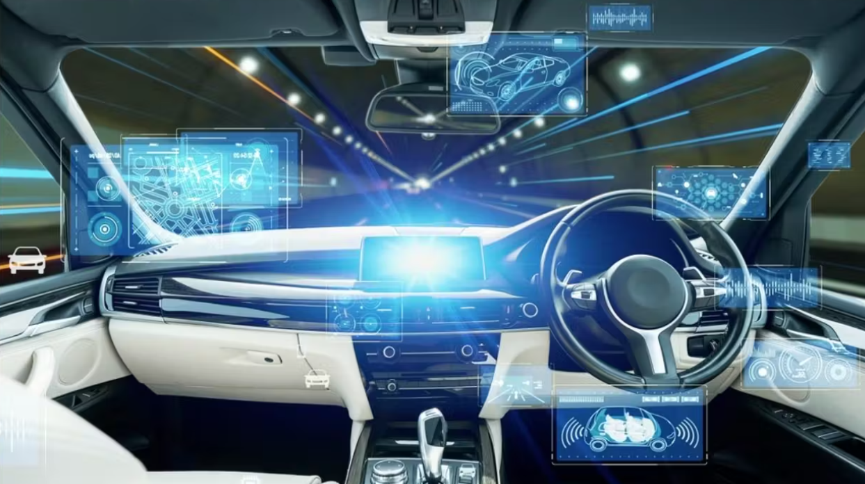 Futuristic-style shot of a car interior.