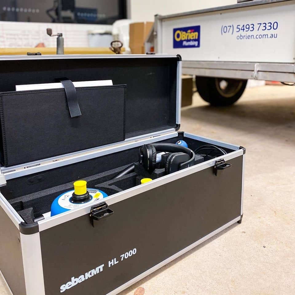 Leak detection microphone equipment is stored in a protective box