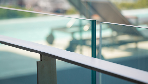 Close-up shot of a glass balustrade.