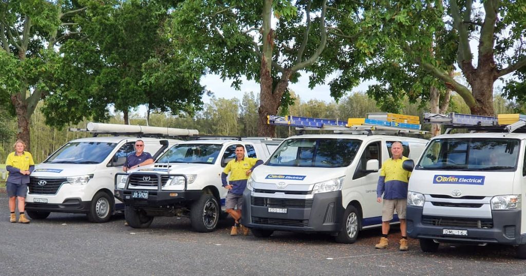 O'Brien electricians in Port Macquarie next to mobile vans