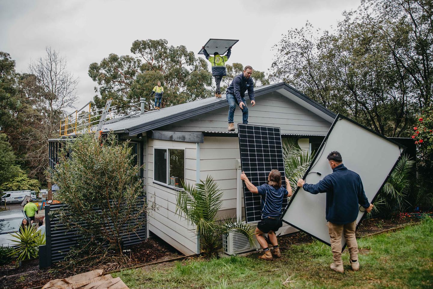 The O'Brien Electrical and Plumbing Rowville Team installing Solar Panels on a home in Greater Melbourne